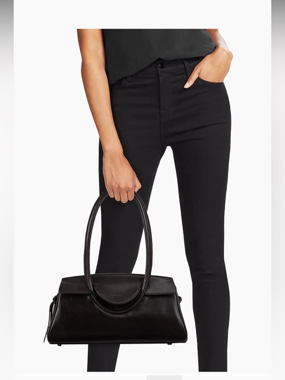 MAUDE Black Leather Shoulder Bag - Picture 3 of 10